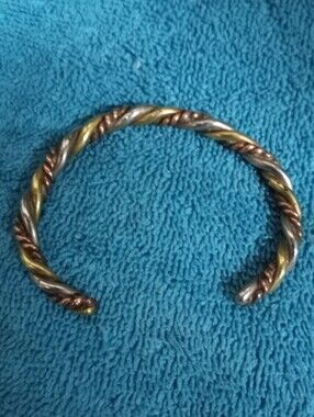 Twisted Tri-Tone Metal Cuff Bracelet - Gold, Copper, Silver